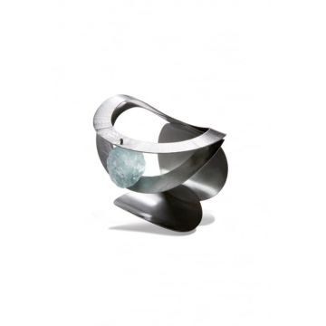 Bratara rigida Oyster cu cerc dublu si piatra naturala de fluorina, din alama placata cu gun metal