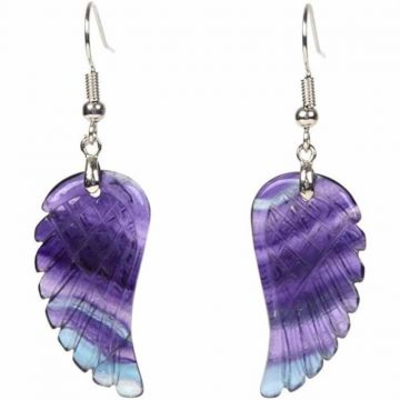 Cercei din cristal Flourit 4 cm, forma aripi de inger si saculet satin inclus - Pentru protectie