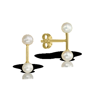 Cercei duo Perle, Aur galben 14K