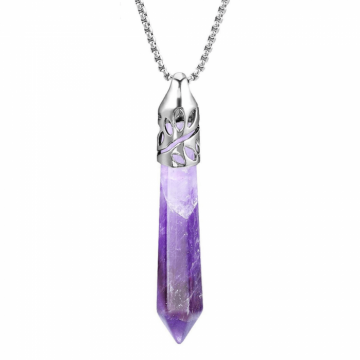 Colier cu pandantiv hexagonal din cristal ametist - O piatra puternica si protectoare, elibereaza stresul si calmeaza emotiile