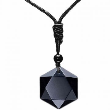 Colier hexagrama realizat din obsidian negru natural - Cristal care protejeaza de afectarea cu energii negative