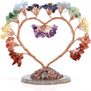 Copac pietre semipretioase 7 chakra in forma de inima ,   Decor cristal feng shui, accesorii premium pentru birou