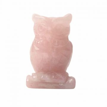 Figurina 5 cm Bufnita din cristal vindecator Cuart roz - Sculptat in forma de bufnita cu piatra vindecatoare, artizanat pentru biroul de acasa