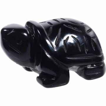 Figurina broasca testoasa 4 cm de cristal semipretios Obsidian -  Sculptura din piatra vindecatoare reiki de buzunar pentru decor, colectie
