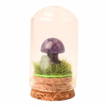 Figurina din piatra naturala semipretioasa Ametist in forma de ciuperca in mini terrarium 5 cm din sticla