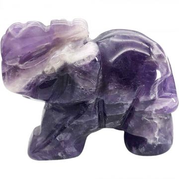 Figurina elefant din piatra semi-pretioasa Ametist sculptata manual - Statuie din cristale vindecatoare Reiki de buzunar pentru meditatie, pace