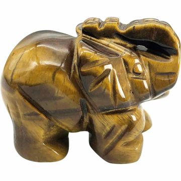 Figurina elefant din piatra semi-pretioasa Ochi de tigru sculptata manual - Statuie din cristale vindecatoare Reiki de buzunar pentru meditatie, pace