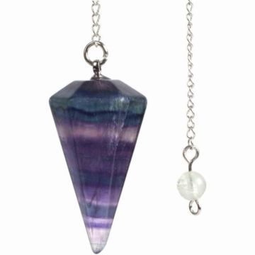 Pendul radiestezie Fluorit violet si saculet satin de catifea - Pentru meditatie, divinatie