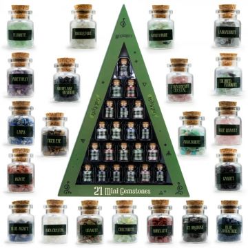 Set 21 Sticlute cu Mini Cristale si Pietre Naturale pentru Ritualuri Magice si Meditatie