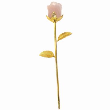 Trandafir cu aliaj auriu si floare de cristal semipretios Cuart Roz natural Semnifica iubire, protectie, armonie