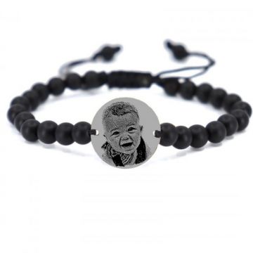 Bratara argint personalizata - Banut gravat cu poza, pietre onix