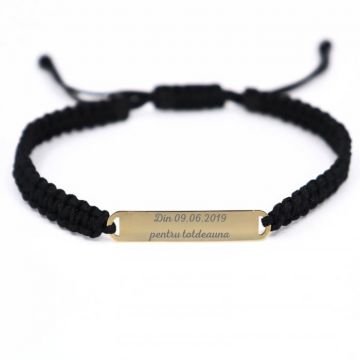 Bratara Aur barbati personalizata text, snur impletit si placuta aur 30 mm