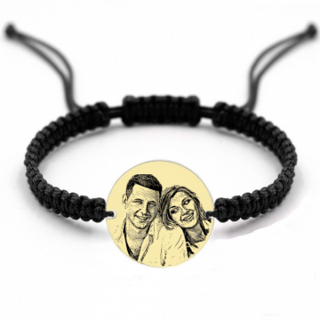 Bratara Aur dama personalizata cu poza, snur impletit si banut aur 19 mm
