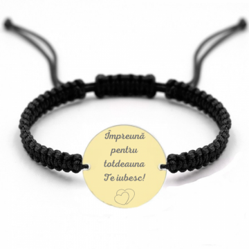 Bratara Aur dama personalizata text, snur impletit si banut aur 19 mm