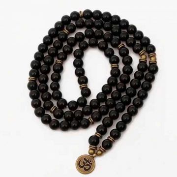 Dubla utilizare Bratara Colier Mala cu 108 Margele de Obsidian Negru, Bijuterie pentru Meditatie si Yoga