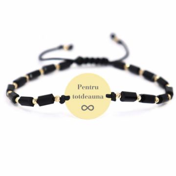 Bratara cu bilute si banut Aur 14K personalizata text, cristale sticla si snur