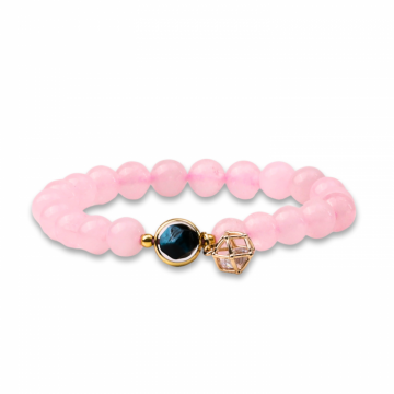 Bratara Elastica cu Margele din Cuart Roz de 8 mm, Pandantiv Albastru si Cosulet