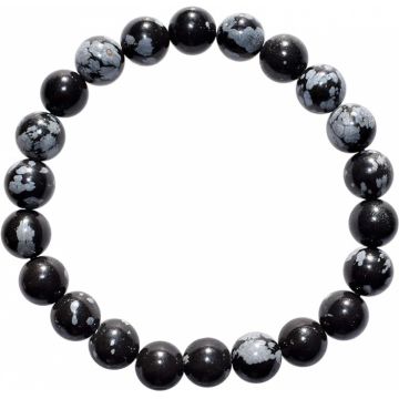 Bratara Elastica cu Margele Naturale de 8mm din Obsidian Fulg de Nea