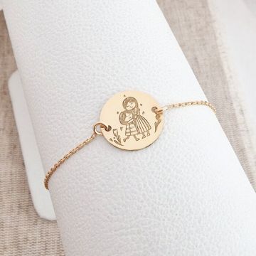 Bratara personalizata - Mama si fiica - Banut de 15 mm - Argint 925 placat cu Aur Galben 18K - cu lantisor