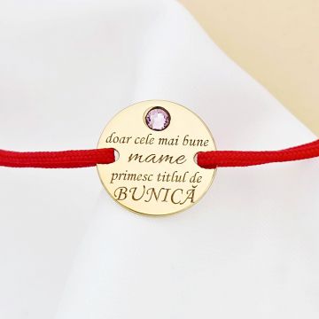 Bratara Titlul de Bunica - Argint 925 placat cu Aur Galben 18K si Cristal Swarovski - Snur reglabil, diverse culori