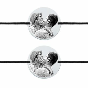 Bratari Personalizate Cuplu - Banut Argint 18 mm Gravat cu Poza si Text, snur Reglabil