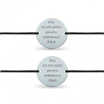 Bratari Personalizate Cuplu - Banut Argint 18 mm Gravat Text, snur Reglabil