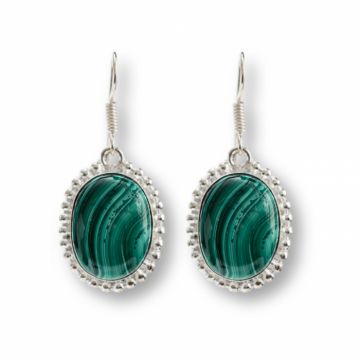 Cercei Argintii Eleganti cu Malachit Natural Oval de 16mm
