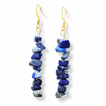 Cercei Lungi cu Pietre Semipretioase de Lapis Lazuli si Elemente din Alama, Bijuterii Aurii pentru Femei