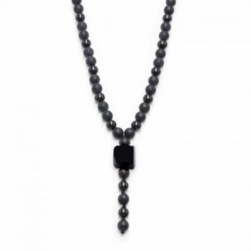 Colier cu Margele din Obsidian Negru si Onyx model Y Piatra Naturala Bruta de Obsidian Accesorizata cu Margele de Cristal Onyx pentru Rugaciune, Vindecare si Energie Reiki