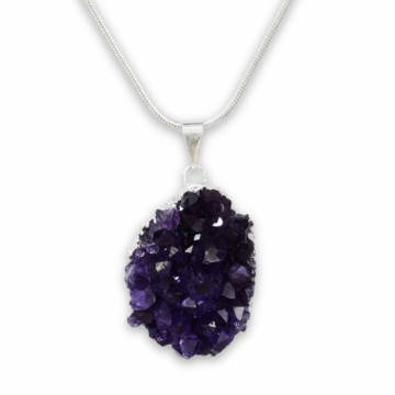Colier deosebit cu Lant Argintiu si Pandantiv din Ametist Druzy Natural, 20-30mm