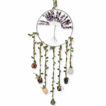 Dreamcatcher cu 7 tipuri de Cristale pentru cele 7 Chakre si Model Arborele Vietii
