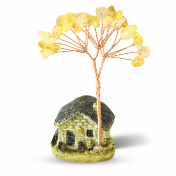 Figurina casuta cu ramura din Citrin Natural , Arbore de Energie Spirituala Reiki, pentru Decoratiuni de Birou si Acasa
