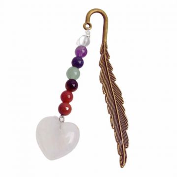 Semn de Carte Energetic cu Cele 7 Chakre si Inimioara din Cuart Roz - Cadoul Spiritual Ideal pentru Iubitorii de Carti