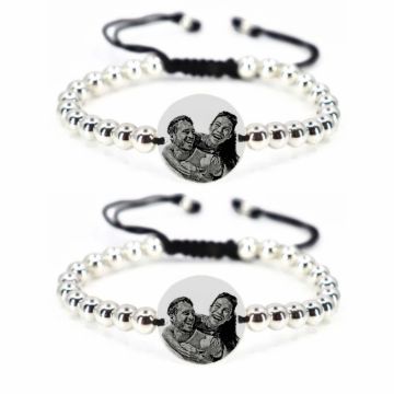 Set bratari cuplu personalizate - bilute si banut Argint 925, snur reglabil
