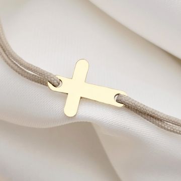 Bratara Cruciulita - Argint 925 placat cu Aur Galben 18K - snur reglabil