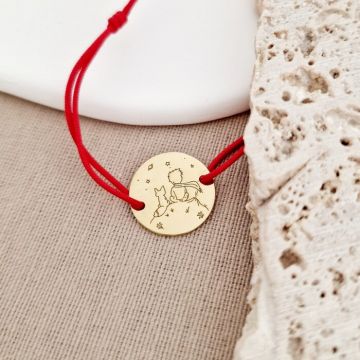 Bratara personalizata - Micul print - banut de 15 mm - Argint 925 placat cu Aur Galben 18K - snur reglabil