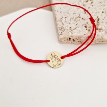 Bratara personalizata - Siluete mama si fiu - Banut de 12 mm - Argint placat cu Aur Galben 18K- snur reglabil