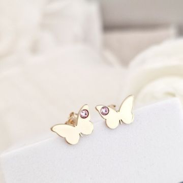 Cercei fluture - model simplu cu cristal Swarovski - Argint 925 placat cu Aur Galben 18K- inchidere surub