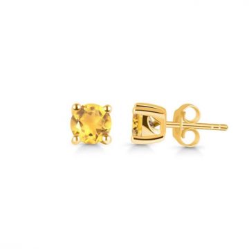 Cercei stud citrin 4 mm argint placati cu aur