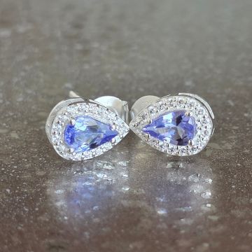 Cercei stud tanzanit, topaz din argint Pear