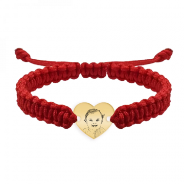 Me - Bratara personalizata snur impeltit cu fotografie si inimioara din argint 925 placat cu aur galben 24K