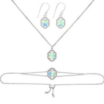 Set bijuterii opal, topaz alb din argint