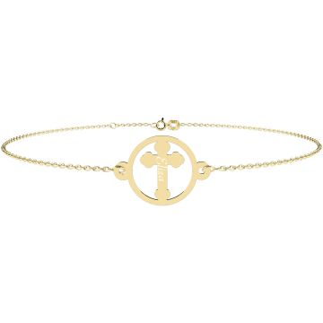 Bratara bebe-copil cu lant si cruciulita in rama - aur galben 14K