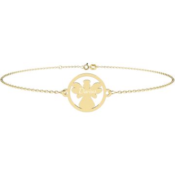 Bratara bebe-copil cu lant si ingeras in rama - aur galben, alb sau roz 14K