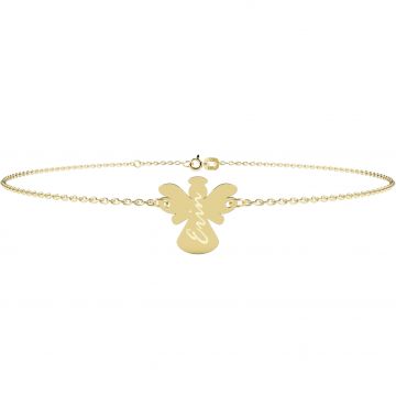 Bratara lant bebe - copil cu ingeras - aur galben, alb sau roz 14k