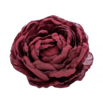 Brosa floare bujor grena bordo din voal 7.5 cm, Diana, Corizmi