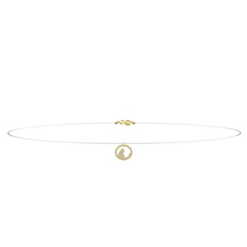 Colier pe fir transparent cu pandantiv pisica in cerc si inchizatoare din aur 14k