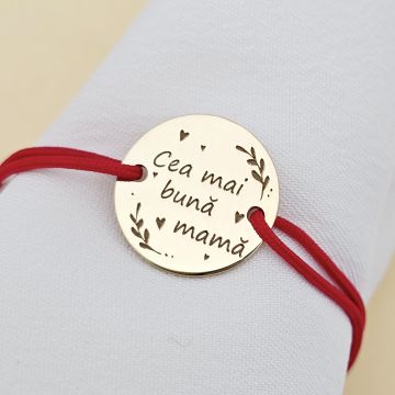 Bratara Cea mai buna mama - Argint 925 placat cu Aur Galben 18K, snur rosu