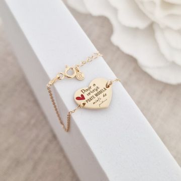 Bratara personalizata - Educatoare/Invatatoare - Inima decorata cu email - Argint 925 placat cu Aur Galben 18K - cu lantisor