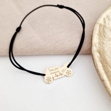 Bratara personalizata - Motocicleta - Argint 925 placat cu Aur Galben 18K, snur diverse culori reglabil